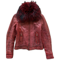 Fur collar leather jacket