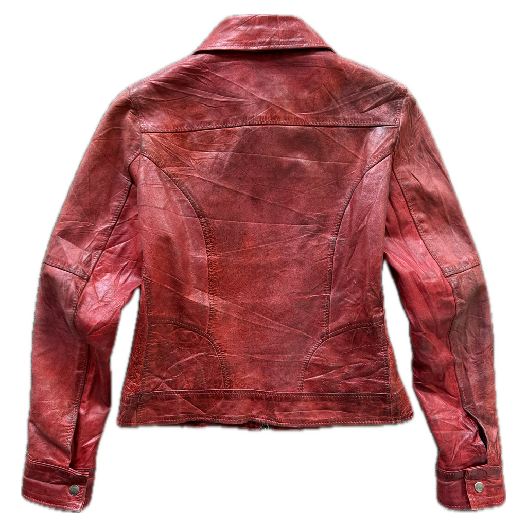 Fur collar leather jacket