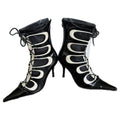 Vintage moto style heeled boots