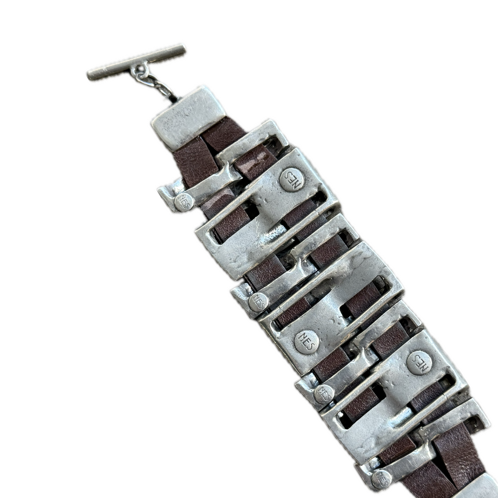 Pewter and leather bracelet