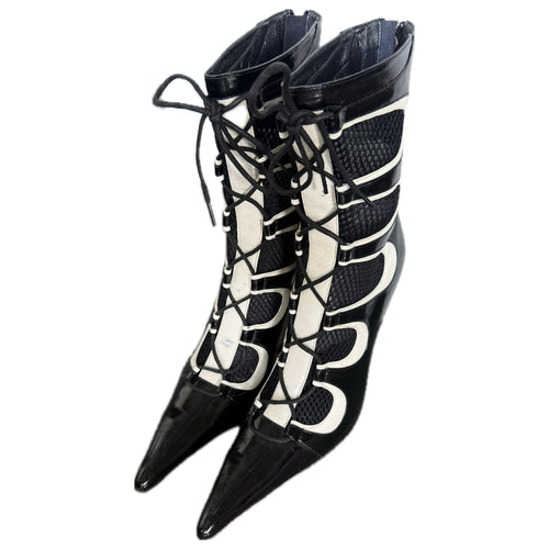 Vintage moto style heeled boots