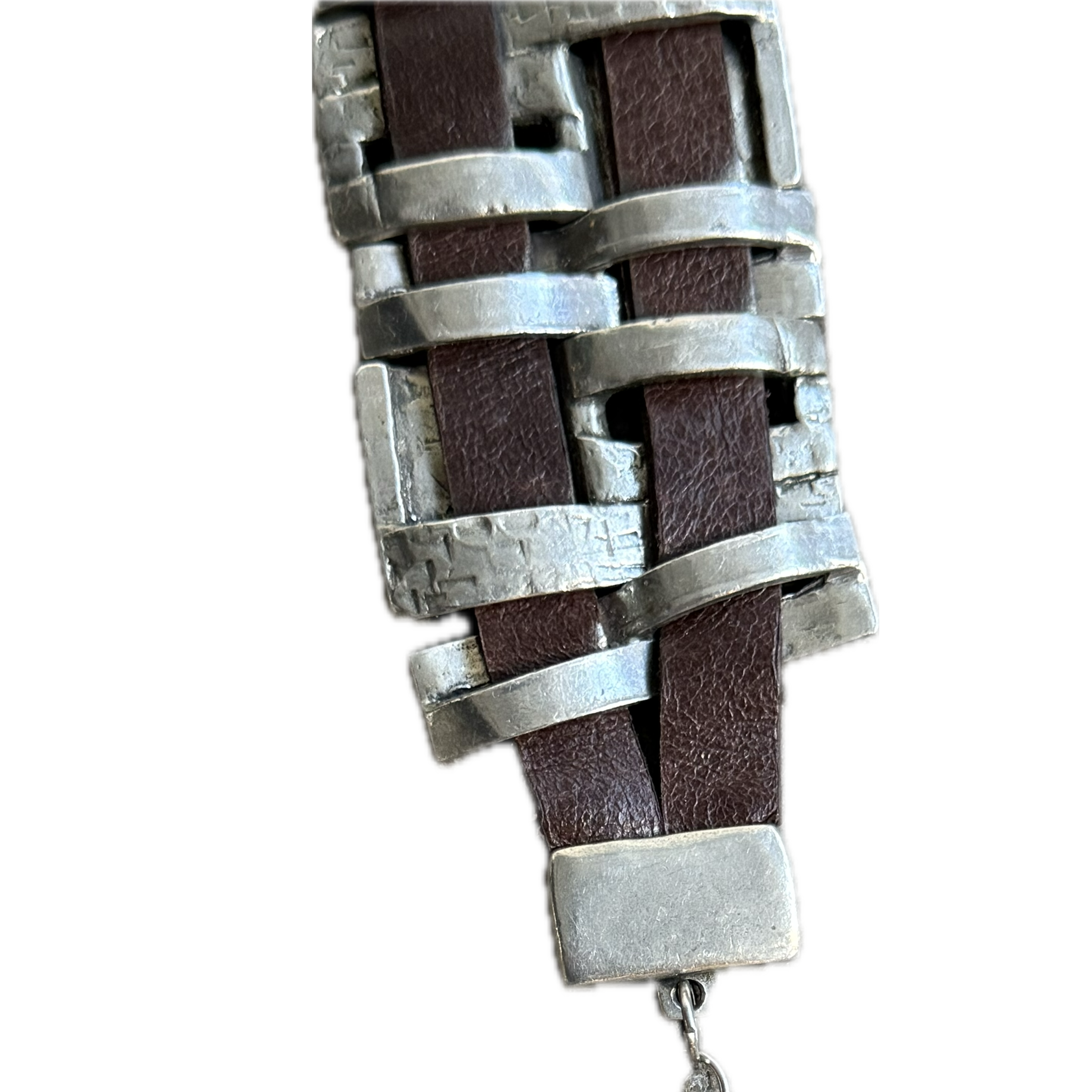 Pewter and leather bracelet