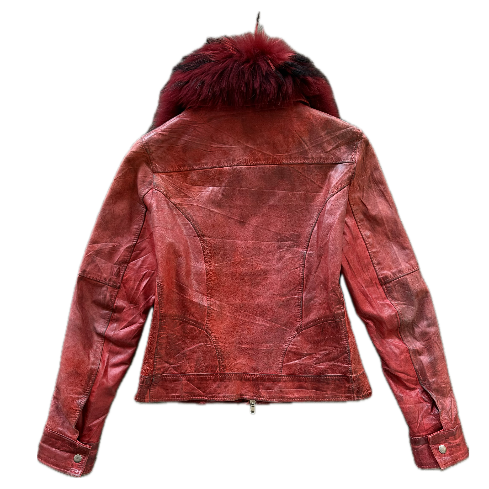 Fur collar leather jacket