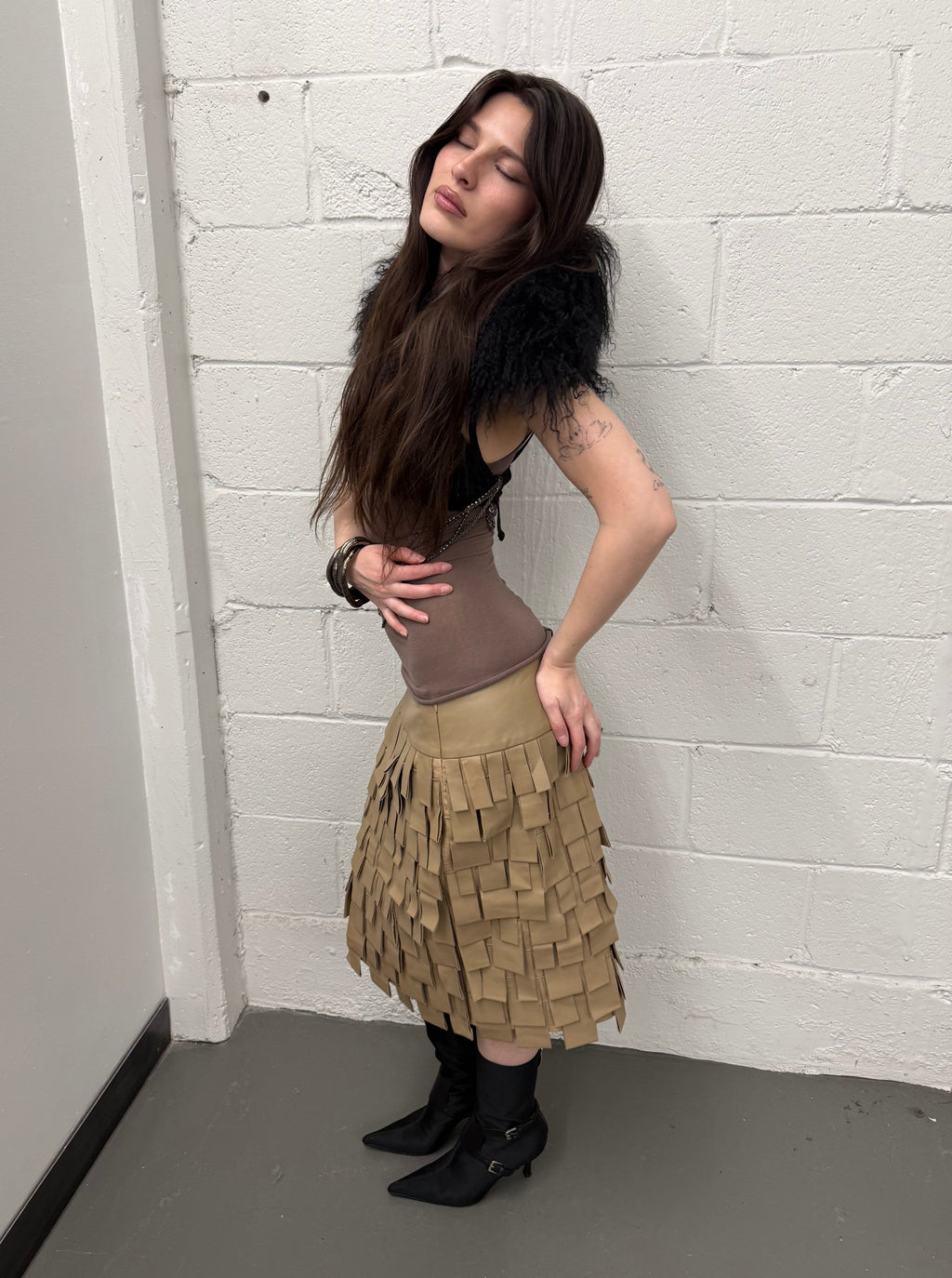 Vintage leather midi skirt