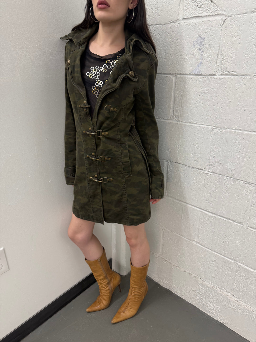 Y2K camo fireman clasp coat