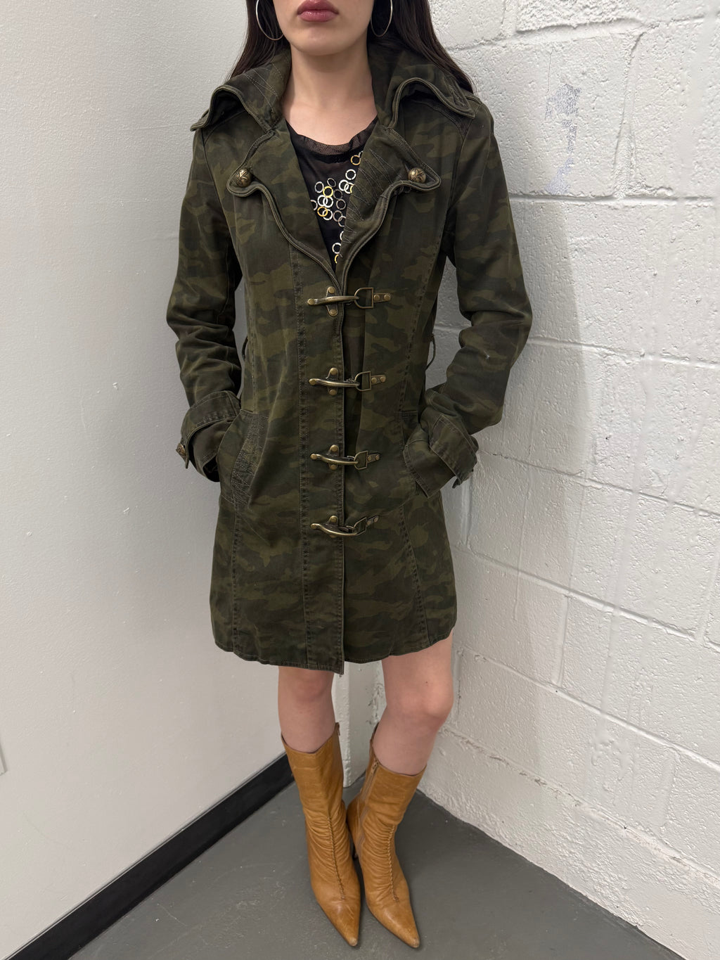 Y2K camo fireman clasp coat