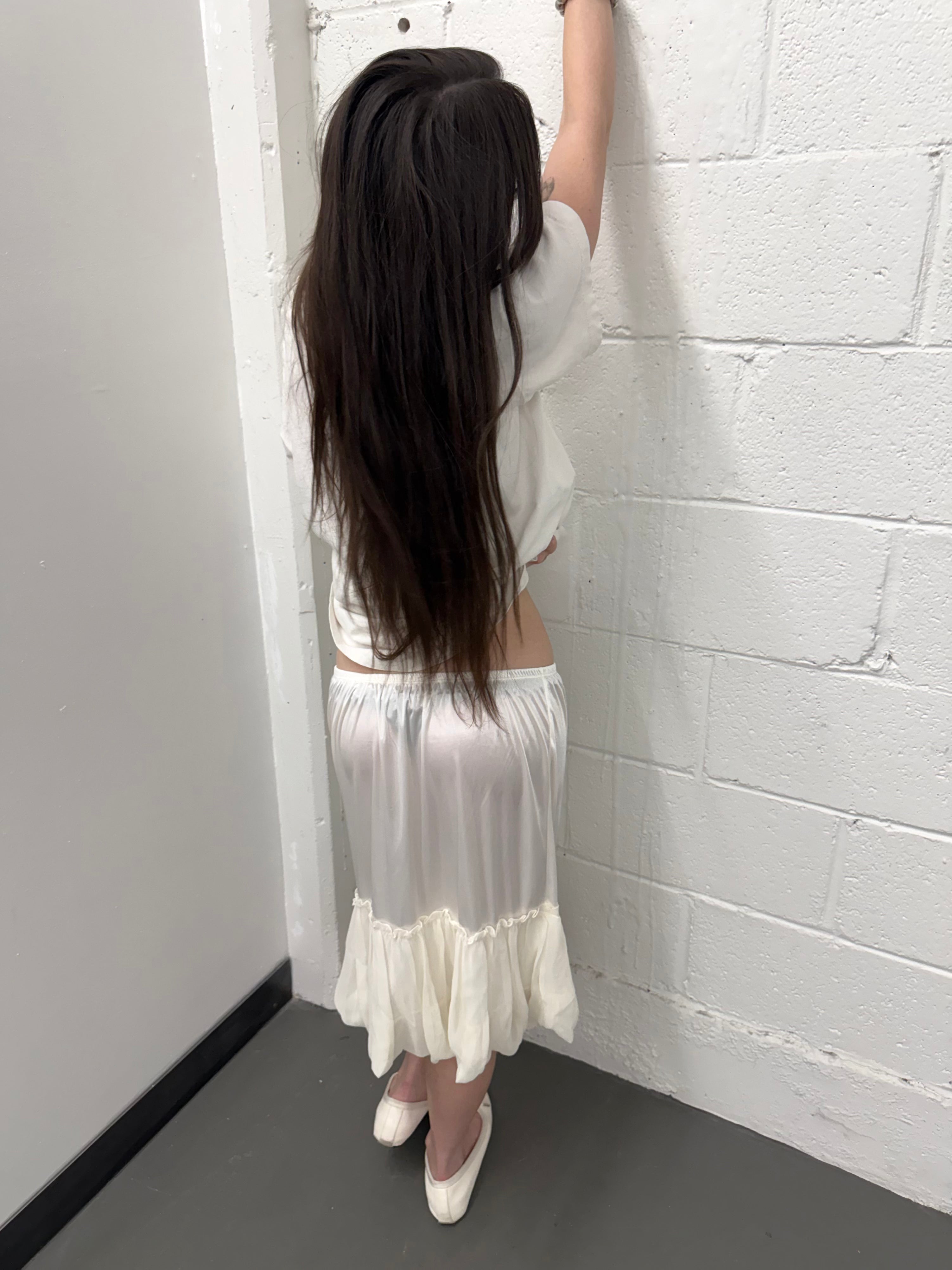 White ruffle midi skirt