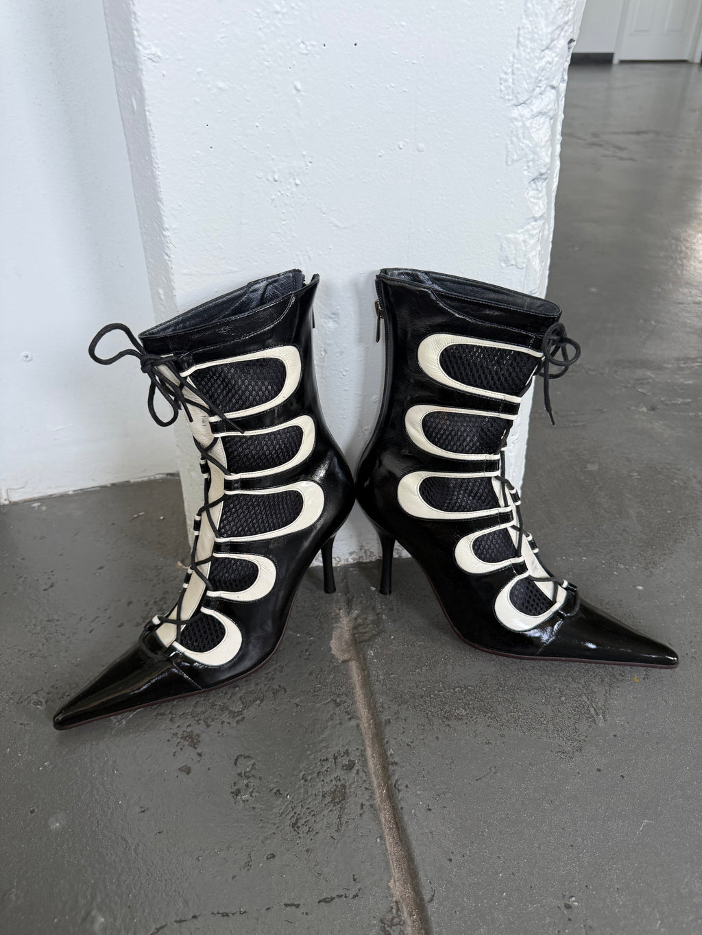 Vintage moto style heeled boots