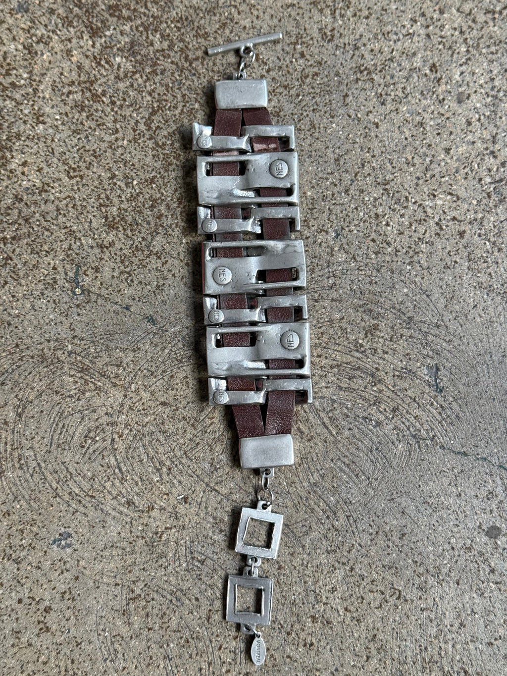 Pewter and leather bracelet