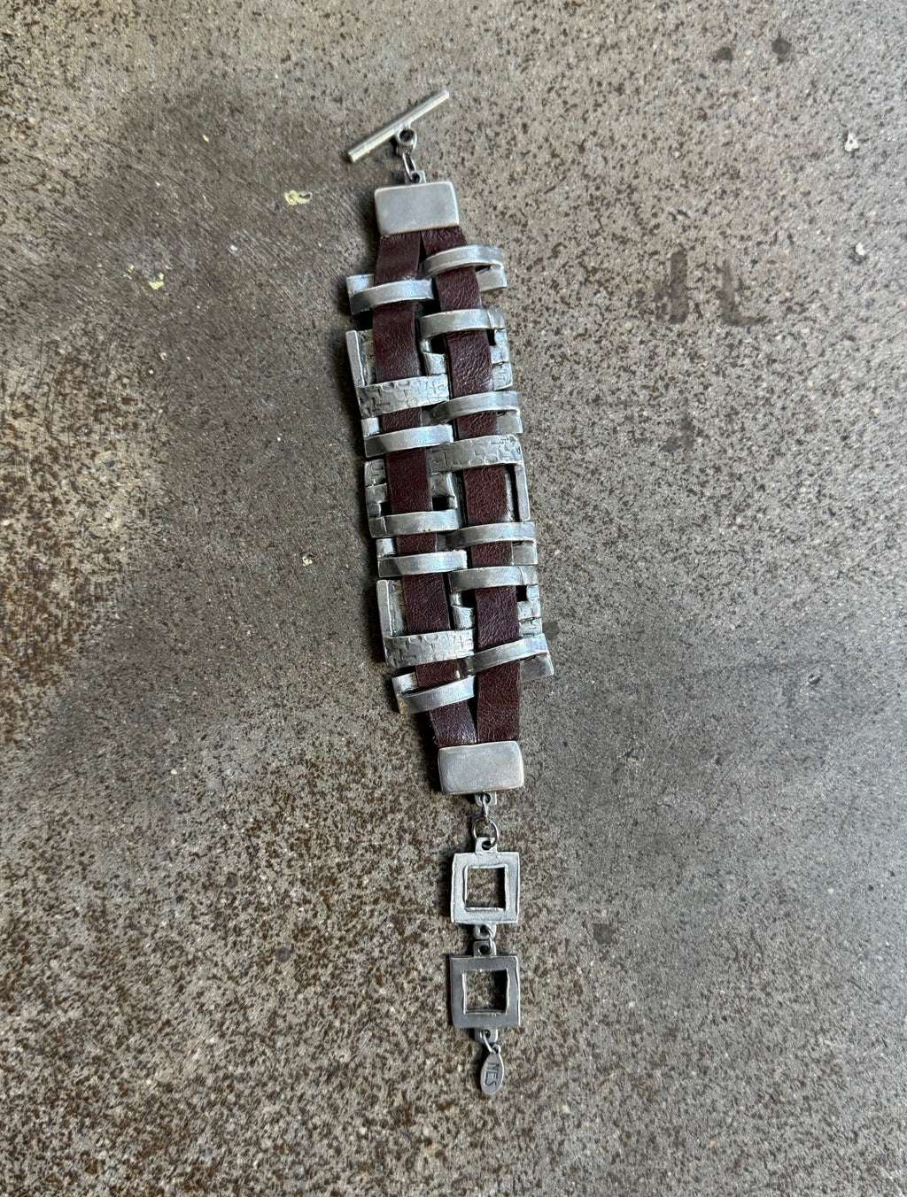 Pewter and leather bracelet
