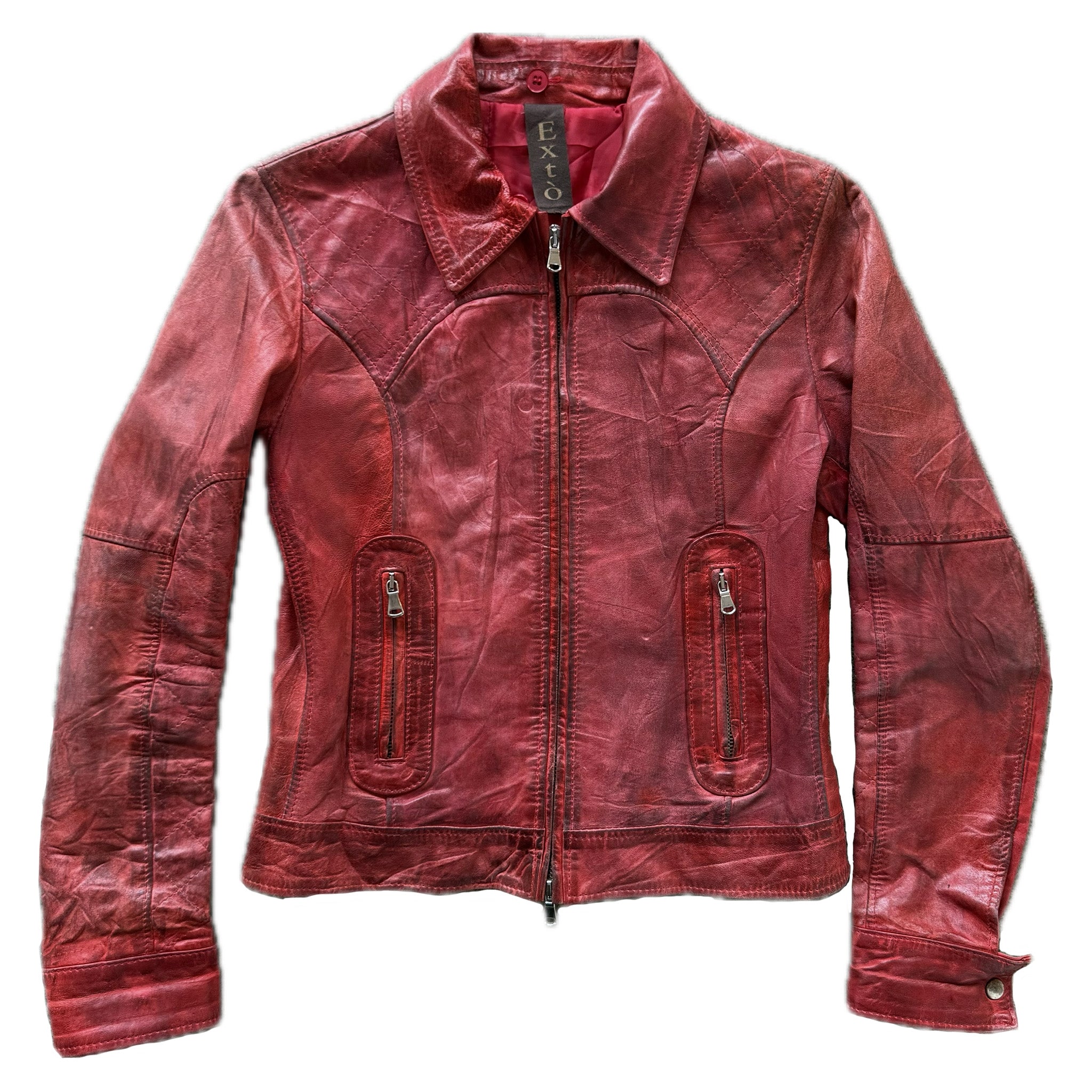 Fur collar leather jacket